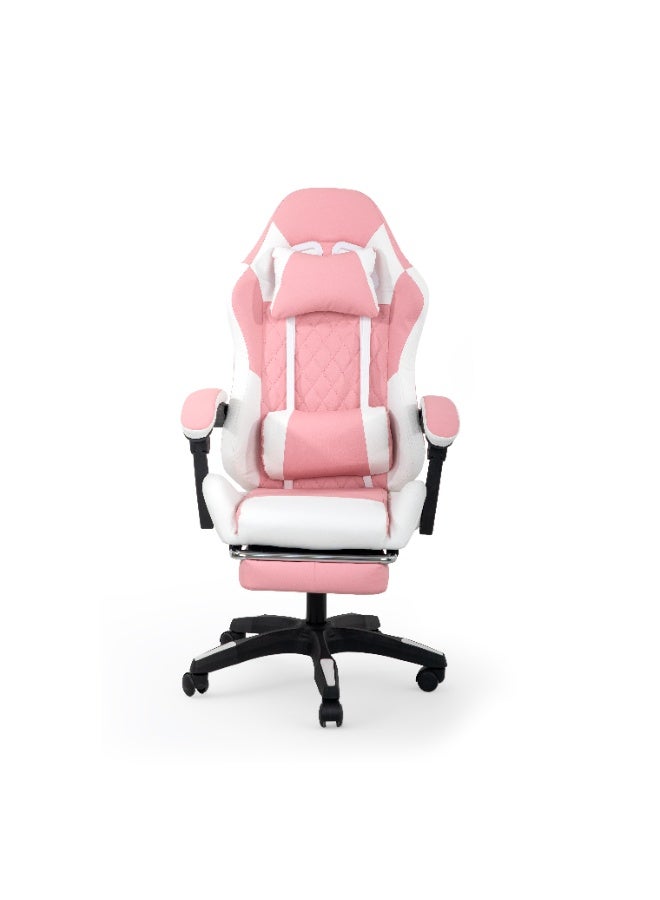 Multi Home Furniture White and Pink Gaming Chair with PVC Leather Ergonomic Chair with Footrest, Reclining Backrest, Lumbar Support, Back Support - Adjustable Height Gaming Chair for Office & Study - Image 2